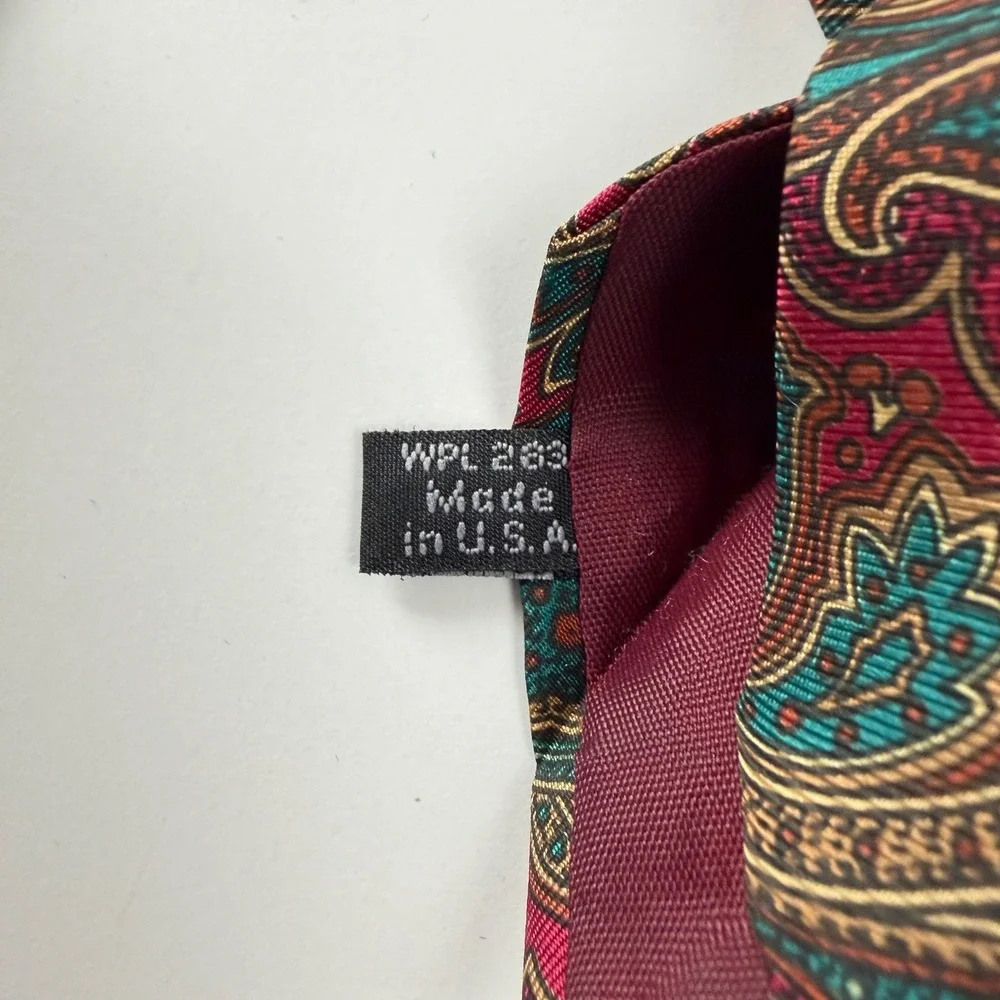 Vintage Brownstone Paisley Maroon Teal Italian Fabric‎ Silk Tie USA